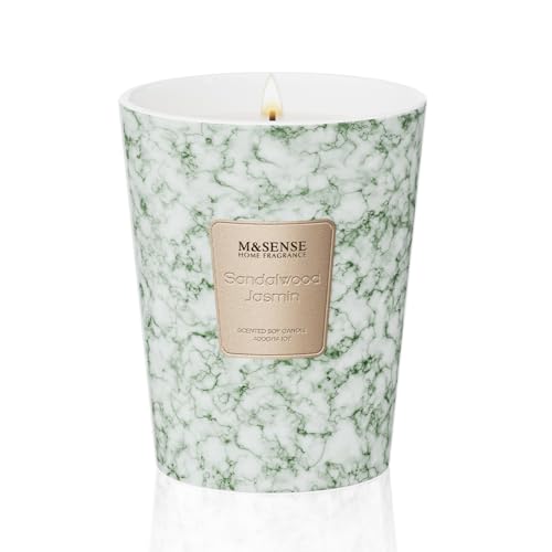 Image of M&SENSE Sandalwood Jasmin Scented Soy Candle, 3 Wick Highly Scented 14.1 Oz 75H, Aromatherapy Christmas Gift for Women and Men