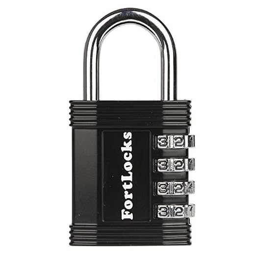FortLocks Padlock - 4 Digit Combination Lock for Gym Outdoor & School Locker, Fence, Case & Shed – Heavy Duty Resettable Set Your Own Combo – Waterproof & Weatherproof (1 Pack - Black)