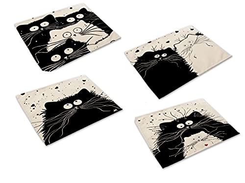 ShopINess Tovagliette all´Americana in Stile Gatto per il Tavolo da Pranzo Divertenti Tovagliette Bianche e Nere per gli Amanti dei Gatti (Set di 4: Combo)
