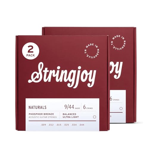 Image of Stringjoy Naturals 9-44 Balanced Ultra Light guitar strings - Phosphor Bronze Acoustic Guitar Strings - Extra Comfort with Balanced Tension & Outstanding Tone, Acoustic 6 String Set, 2-Pack