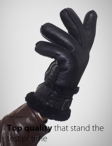 Yiseven Men's Sheepskin Leather Gloves Shearling Mittens Adjustable Buckle Sherpa Fur Cuff Thick Wool Lined For Winter Cold Weather Dress Driving Work Prime Gifts, Black Xl #TOP3