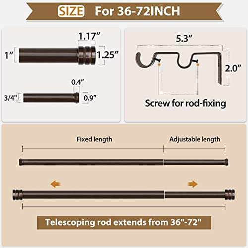 Tonial1 Inch Double Curtain Rods 36 To 72 Inches (3-6Ft), Decorative Drapery Rod For Windows 24 To 68 Inches (6-5.7Ft) With Classic Cap Finial, Bronze #TOP7