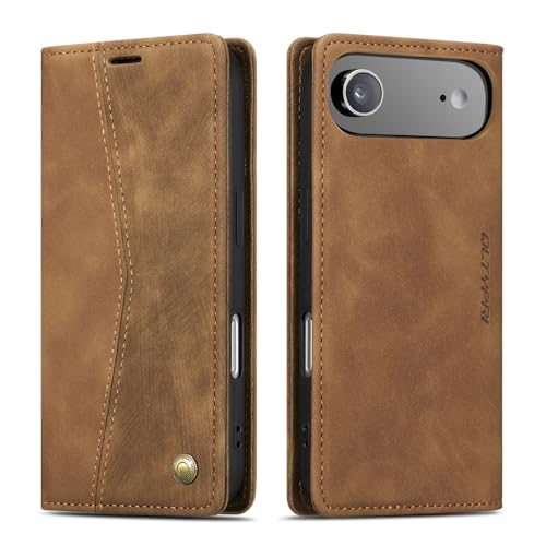 Coque pour iPhone 17 Air étui portefeuille antichoc housse cuir marron