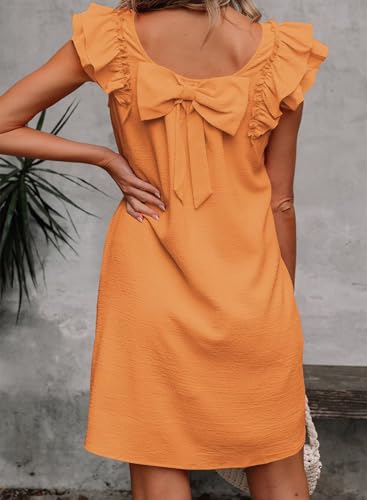 Image of Falechay Womens Summer Dresses Bow Tie Back Sundresses for Women Ruffle Short Sleeve Dress Casual Cute Sundress with Pockets