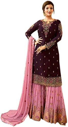 Sewn Salwar Kameez Sharara long Sleeves Indian Designer Shalwar Suit Party Wear Ready To Wear ethnic Heavy Foux Georgette Nazmeen Chiffon Dupatta