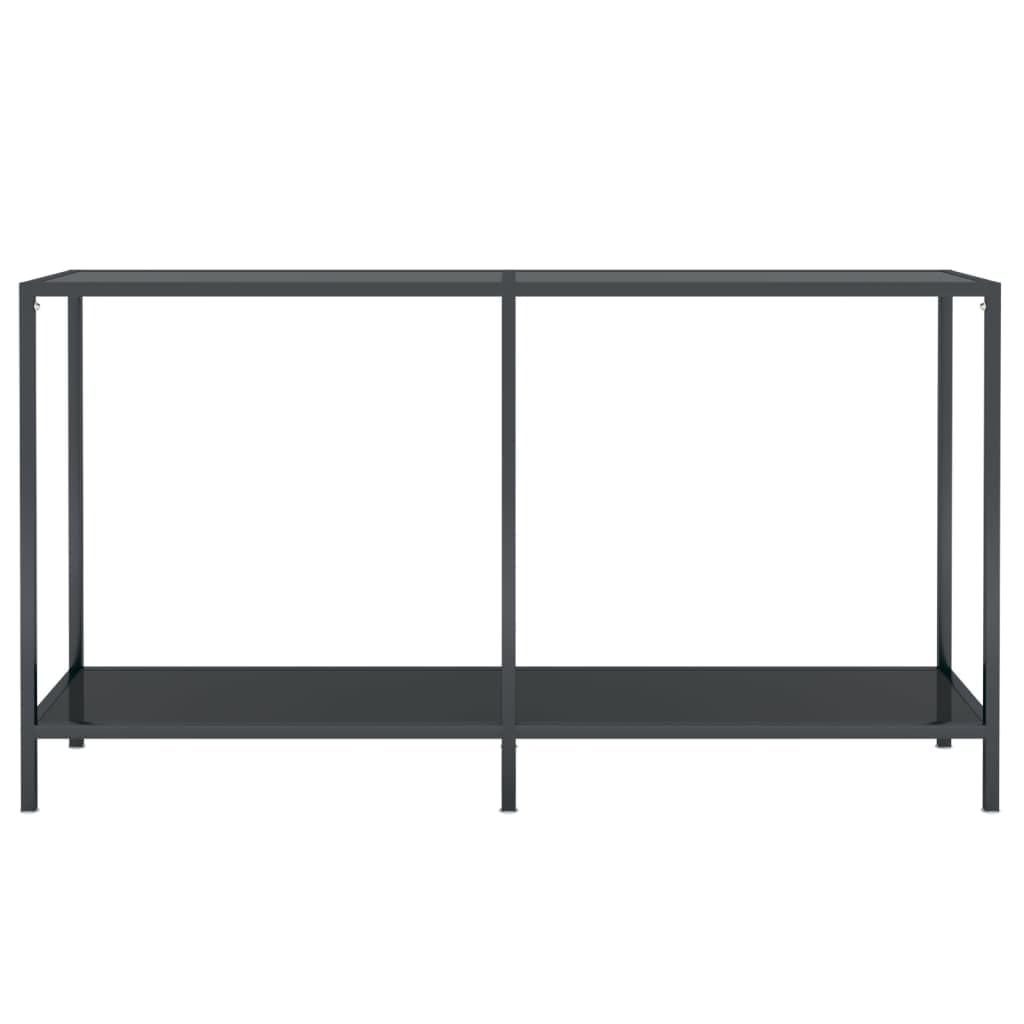 Stolik konsolowy, czarny, 140 x 35 x 75,5 cm, szkło hartowane ze stalową ramą, stół do przedpokoju z półką, nowoczesny design do salonu, przedpokoju