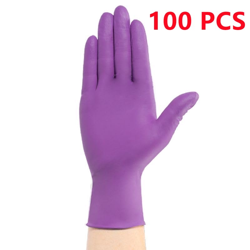 100 guantes de nitrilo desechables, gruesos y duraderos, for trabajos mecánicos, jardinería, cocina, lavavajillas, limpieza del hogar, tatuajes(Purple 100PCS,S)