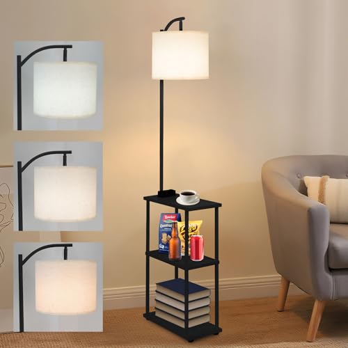 Image of Qupui Floor Lamp with Side Table, USB Charging, 3-Color LED, Black
