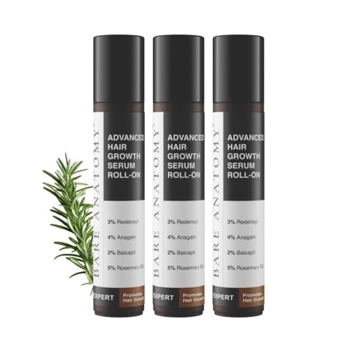 Image of Bare Anatomy Advanced Hair Growth Serum Roll-On| 3% Redensyl + 4% Anagain + 2% Baicapil + 5% Rosemary, Rice Water, Biotin & Saw Palmetto| Reduces Hair Fall, Supports Hair Growth for Men & Women | 25ml-Pack of 3