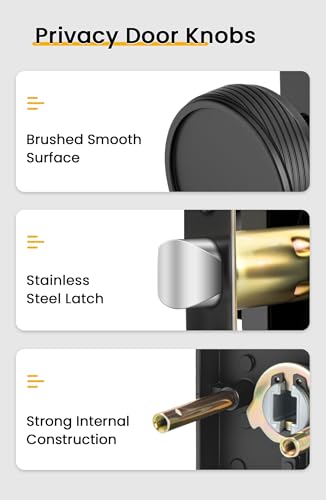 goldenwarm Interior Door Knobs Black, Zinc-Alloy Modern Matte Black Door Knob Privacy Door Knobs Interior for Bedroom Bathroom, Heavy Duty Square Modern Doorknobs - 6 Pack - Image 7