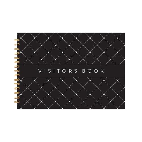Image of Visitor Book - 8 x 12 Inches | Black Diamond Wire Bound Guest Register for Hotels, Offices, Exhibitions, Boutiques & Business Use | Medium Size Visitor Log Book for Reception & Front Desk