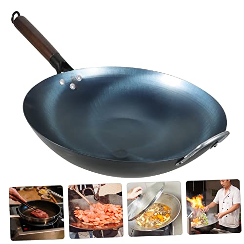 Wok de hierro tradicional para cocina con mango de madera miniatura 3