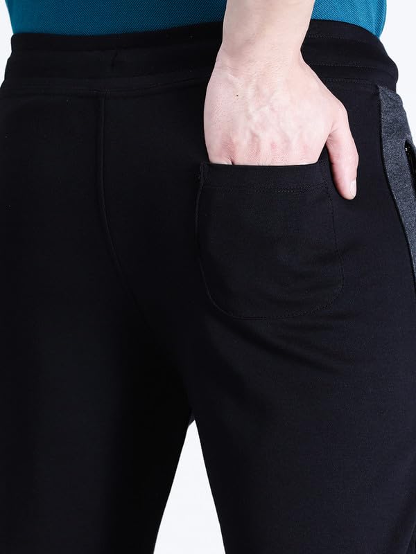 Image of CROCODILE Men Solid Slim Fit Track Pant | Mid Rise | Drawstring Waist | Regular Length | Casual Sports Lounge Bottomwear Navy Melange