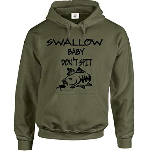 Wędkarp karp jaskółka 'Baby Don't Spit' bluza z kapturem prezenty dla mężczyzn wędkarzy odzież wędkarska bluza z kapturem, zielony (Wojskowa zieleń), 3XL