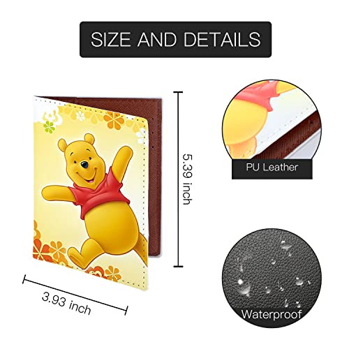 Pooh Leather Passport Holder Cover Cartoon Pooh Piglet Passport Wallet Credit Card Case For Women(Pa-Pooh B) #TOP4
