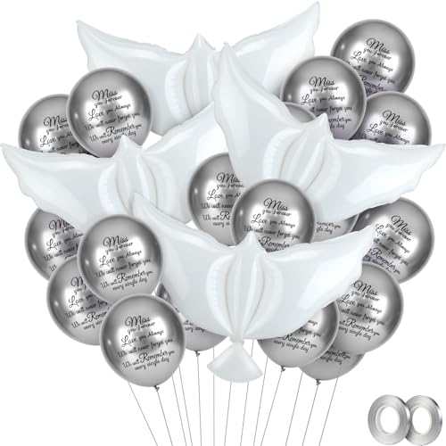 Image of Skylety 36 Pcs Memorial Balloons to Release with Dove Balloon,Silver | Helium, Remembrance for Heavenly Birthday, Memorial Services, Release in Sky Ceremony, Forever in Hearts Messages