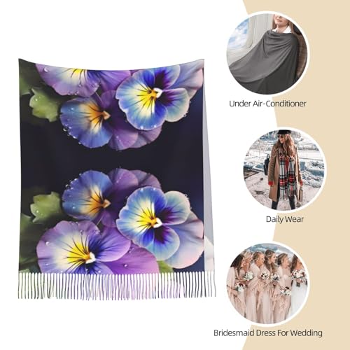 (Pansy Perfection) Elegant Women Tassel Scarf Soft Warm Long Shawl Wrap Ladies Fall Winter Scarves4