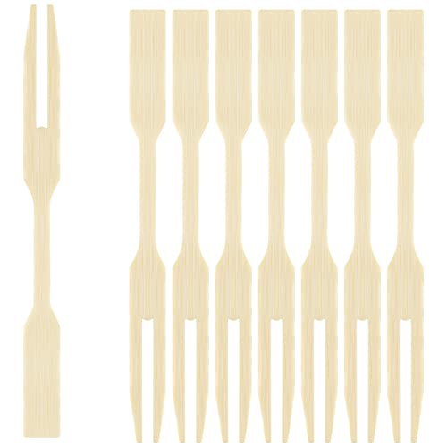 EXNIMA, 50, 100 o 300 Tenedores de Bambú, Palillo de Dos Púa Ecológico, Pincho de Alimentación 9 cm, Pincho para Aperitivos y Canapés, para Comer, Barbacoa, Sándwiches, Fiestas, Picoteo
