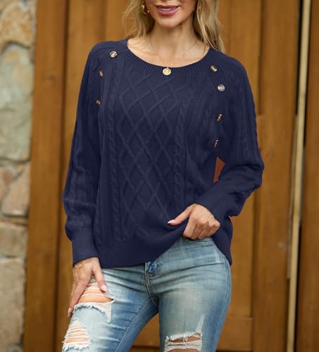 GRECERELLE Women's Sweaters Crewneck Bishop Long Sleeve 2024 Fall Oversized Knit Button Jumper Tops4