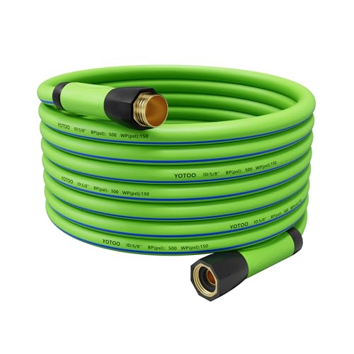 YOTOO Heavy Duty Hybrid Garden Hose 5/8-Inch by 50-Feet 150 PSI Water Hose, Kink Resistant, Flexible with Swivel Grip Handle and 3/4" GHT Solid Brass Fittings, Green+Blue