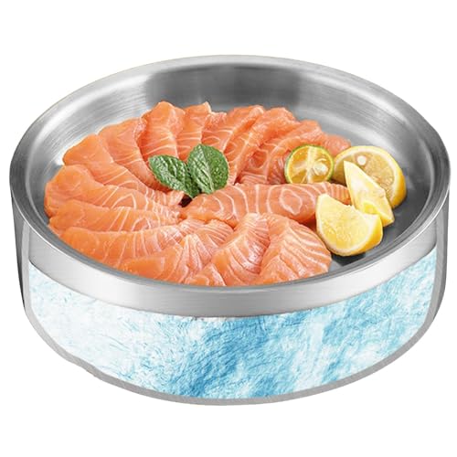 Enfriador De Salsas – Recipiente De Acero Inoxidable, Fuente Para Servir Hielo | Servidor De Comida Para Buffet, Recipiente Para Refrigerios, Fuente Para Eventos Al Aire Libre Para Ensaladas, Salsas,