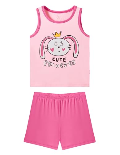 Little Boy Girl Pajamas Set Kids Unisex Sleeveless Shorts Sleepwear Summer Soft Cute Loose Pjs Viscose Bamboo,Barely Pink/Fuchsia Rose,6Y