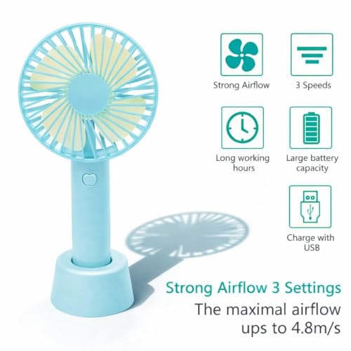 Image of One94Store Small USB Fan Blue, Portable Rechargeable Mini Handheld Fan High Speed Personal Cooling Desk Table Fan with Stand for Home Office Travel Outdoor