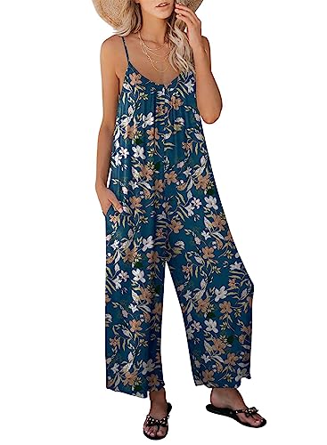 Image of ANRABESS Women Jumpsuits 2026 Casual Sleeveless Spaghetti Strap Boho Wide Leg Rompers Summer Outfits Beach Vacation Clothes