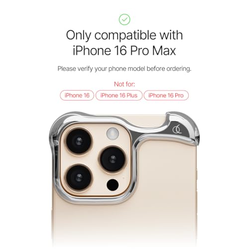 Image of Arc Pulse Compatible with iPhone 16 Pro Max Phone Case (2024), Minimalist Protective Shock Absorption Aerospace Grade Aluminum Shells + Elastomer Inlays Easy Fit 6.9 inch (Aluminum Polished Silver)