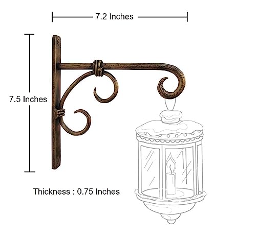 Image of Iron Antique Golden Wall Bracket for Hanging Lanterns, Planters, Bells & Diya | Wall Mount Hanger for Garden, Balcony, Indoor & Outdoor (17 x 16.5 x 2 Cm, Golden 6)