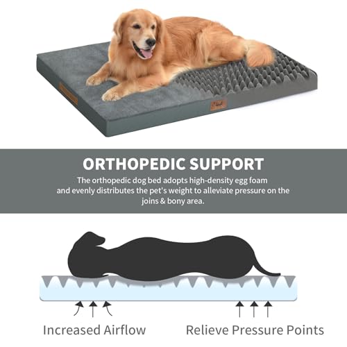 Image of Outdoor Extra Large Dog Bed XXL for Giant Breed Dogs | Egg Crate Orthopedic Foam, Fits 48x30 Crates, TPU Waterproof Layer, Machine Washable 1680D Oxford Cover, Up to 110 lbs