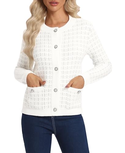 Urban CoCo Women's Open Front Button Down Knit Cropped Cardigan Casual Long Sleeve Sweater Jacket3