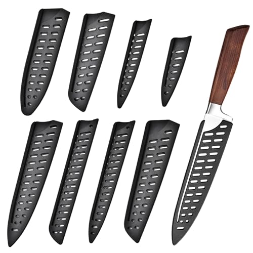8 Pieces PP Safety Knife Cover Sleeves, Kitchen Knife Sheath, Universal Knives Guards Set, Safety Knifes Cover Sleeves, Blade Protector for 8'' 7'' 6'' 5'' 3.5'' Chef Bread Utility Knife, Black