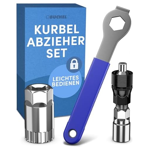 Büchel Kurbelabzieher Fahrrad Set inkl Tretlager Werkzeug & Maulschlüssel - Für Vierkantkegel & 20-Ritzel-Tretlager - Kompaktes Fahrrad Werkzeug Aus Rostfreiem Stahl Für Reparatur & Wartung