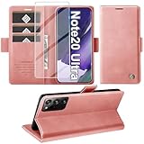 Giyer Handhülle für Samsung Galaxy Note 20 Ultra 5G, Schutzhülle mit Bildschirmschutzfolie, PU Leder Wallet Flip Hülle Standfunktion, Kartenfach, Klapphülle, Rosa