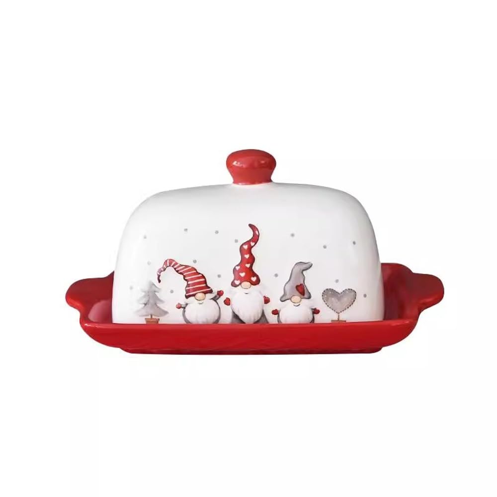 HPTHLY Butter Dish Christmas Butter Dish With Lid Creative Ceramic Dish, Small Tray Dessert Dish Underglaze Color Decoration Butter Container