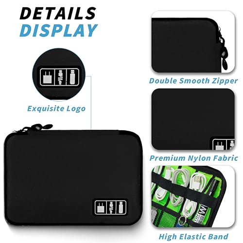 Image of Electronics Organizer,Travel Cord Organizer Pouch,Cable Organizer Bags | Travel Electronic Accessories Storage Case for Cables, Cords, Charger, Phone (Black)