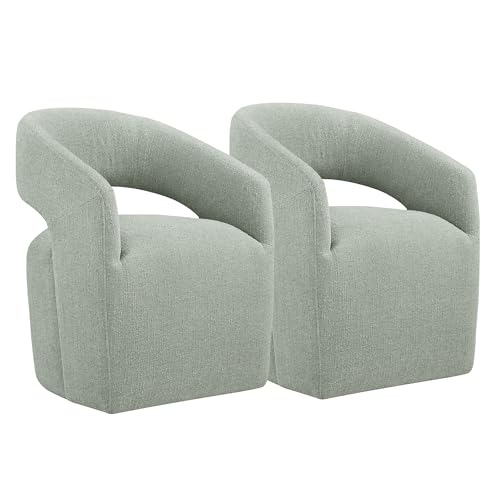 KISLOT Upholstered Dining Chairs with Casters No Assembly Modern Barrel Armchair with Rollers for Diningroom Bedroom Livingroom Reading Room,Set of 2,Fog