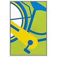 SIGNWIN Framed Canvas Wall Art Geometric Blue Bike in Green Background Transportation Bicycles Illustrations Minimalism Modern Closeup Colorful for Living Room, Bedroom, Office - 16