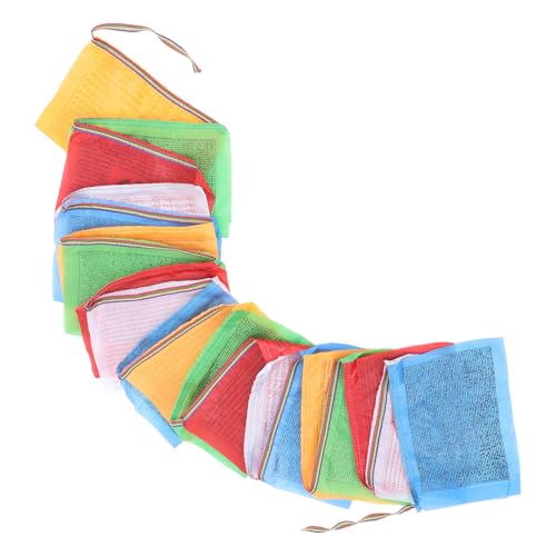 DIYEAH Lot de 20 Drapeaux de Prière en Toile de Soie Multicolores 28X35 CM Décor Religieux Extérieur Motifs Traditionnels Bannière Cheval du Vent pour Jardin et Contemplation