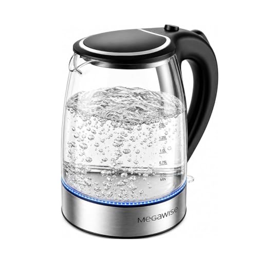 MEGAWISE Electric Kettle, 1.8L Glass Tea Kettle, Auto Shut-Off, Boil-Dry