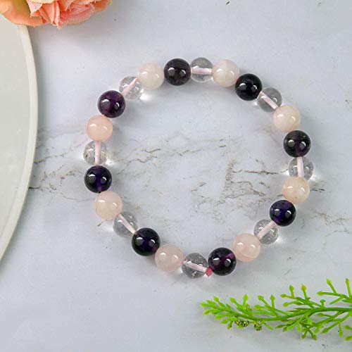 Image of Reiki Crystal Products Natural Crystal Stone 8 mm Round Bead Bracelet for Men & Women | Stretchable Gemstone Bracelet for Meditation, Yoga, Reiki & Daily Wear