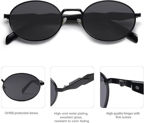 Image of CREEK Retro Oval Sunglasses for Women & Men | Trendy Metal Sun Glasses Classic Shades | UV400 Protection