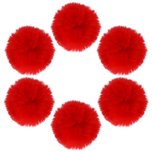 6 Stück Pompons, 7cm Kunstfell Ponpons, Bunte Pom Poms Flauschigen, Runder Pompoms für Mützen Schals Handschuhe Taschen Weihnachtsbaum Pompoms DIY Dekoration 3 Farben (Rot)