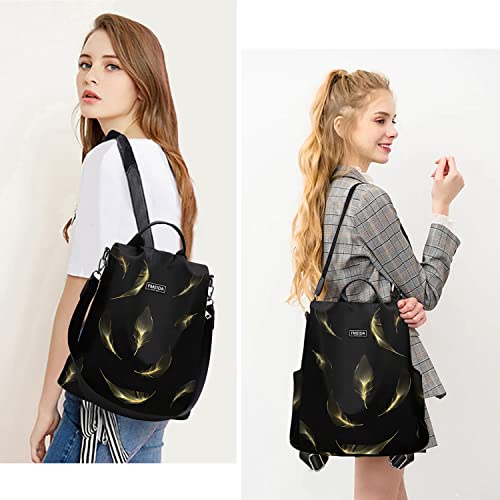 Image of Fmeida Travel Backpack Purse for Women Anti Theft Convertible Backpacks Fashion Waterptoof Nylon Daypack Black Feather
