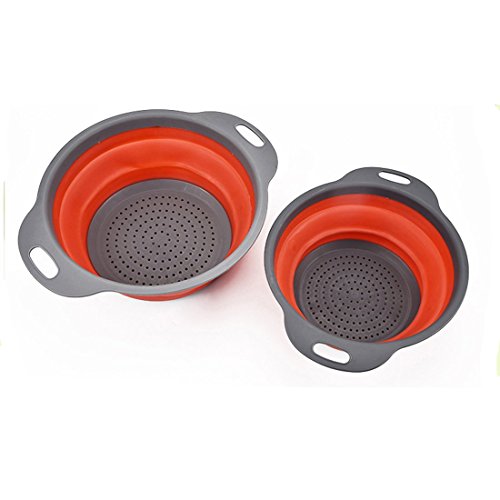 2 Pack Collapsible Colanders Folding Strainers Colander/Strainer Set Silicone kitchen Strainer Space-Saver
