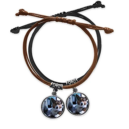 Bracelet cuir double motif corgi chien pour les amoureux de mode