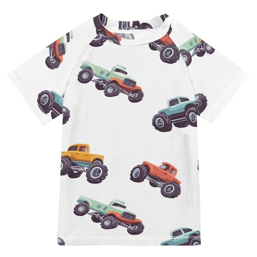 Cartoon Truck Cars White Girls Bathing Suit UV Protection Football Shirt Swimwear Beach Tops 3T