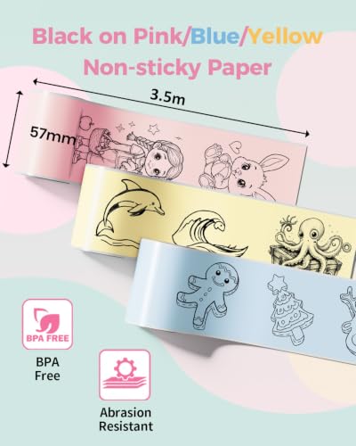 Image of Sticker Printer Paper Compatible with Memoking T02 /XenGro AHM2 /NDYIN D21 /Anycash S1 /iDPRT S1 /Cudinham X6 /Cabaro Mini Thermal Sticker Roll, 57mm Mix Color Self-Adhesive Paper Roll