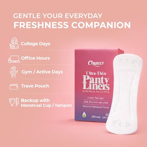 Image of Chumz Aloe Vera Panty Liners | 60 Count (Pack of 1) | 185mm Long | High Absorbency | Ultra Thin and Leak Proof | Curvy Design & Cottony-Soft Surface For Extra Comfort | Fresh All Day Long